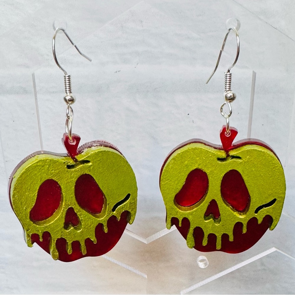 Skull Apple Earrings in Red and Green